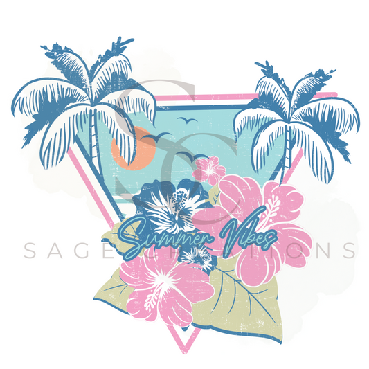 Summer Vibes - Retro Palm/Hibiscus