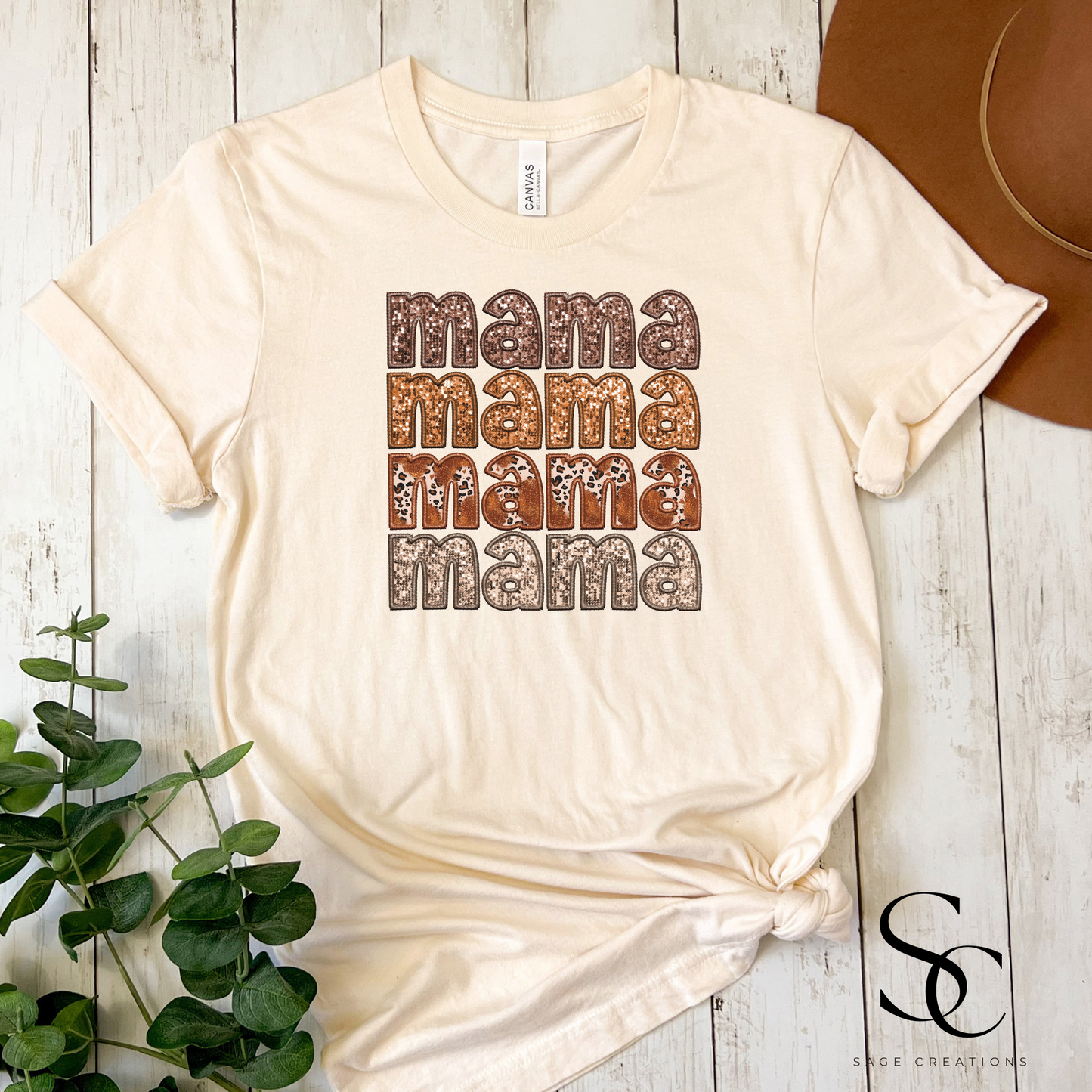 Mama - Faux Embroidered