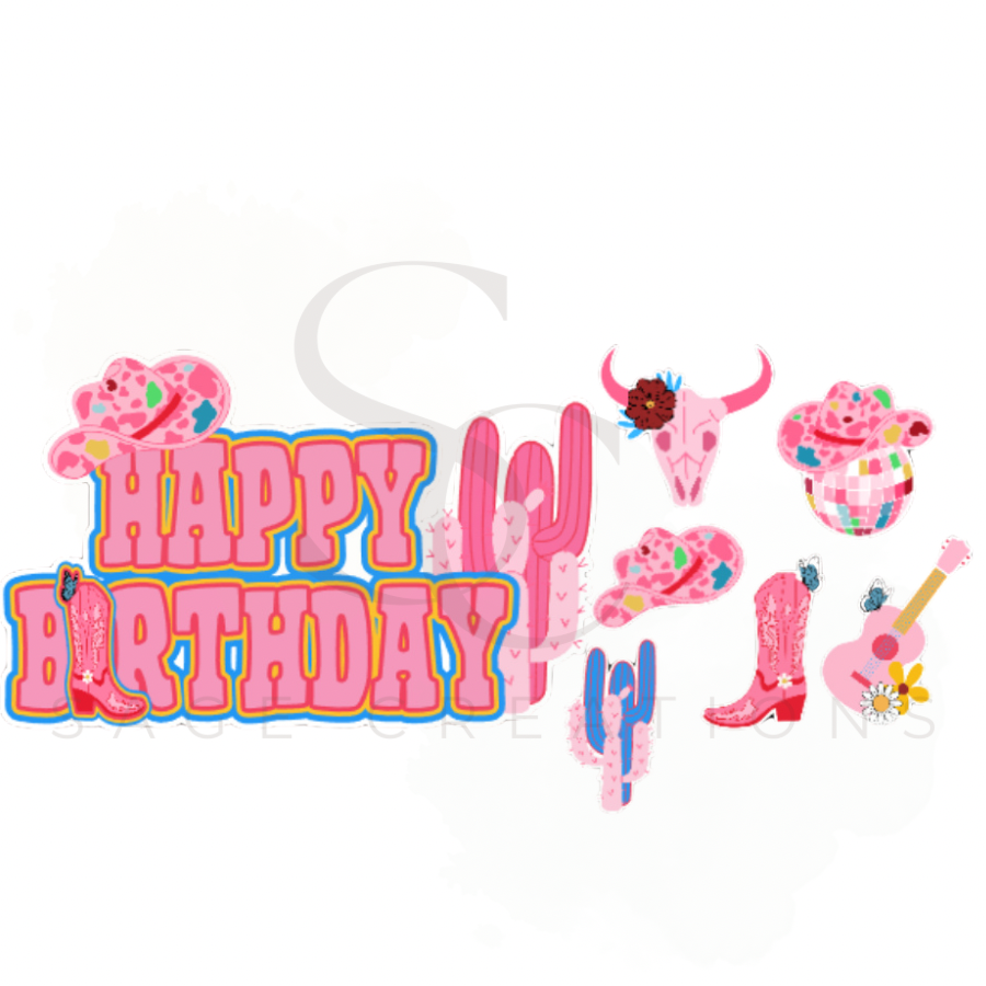 Disco Cowgirl Cupcake toppers - Pink or Colorful