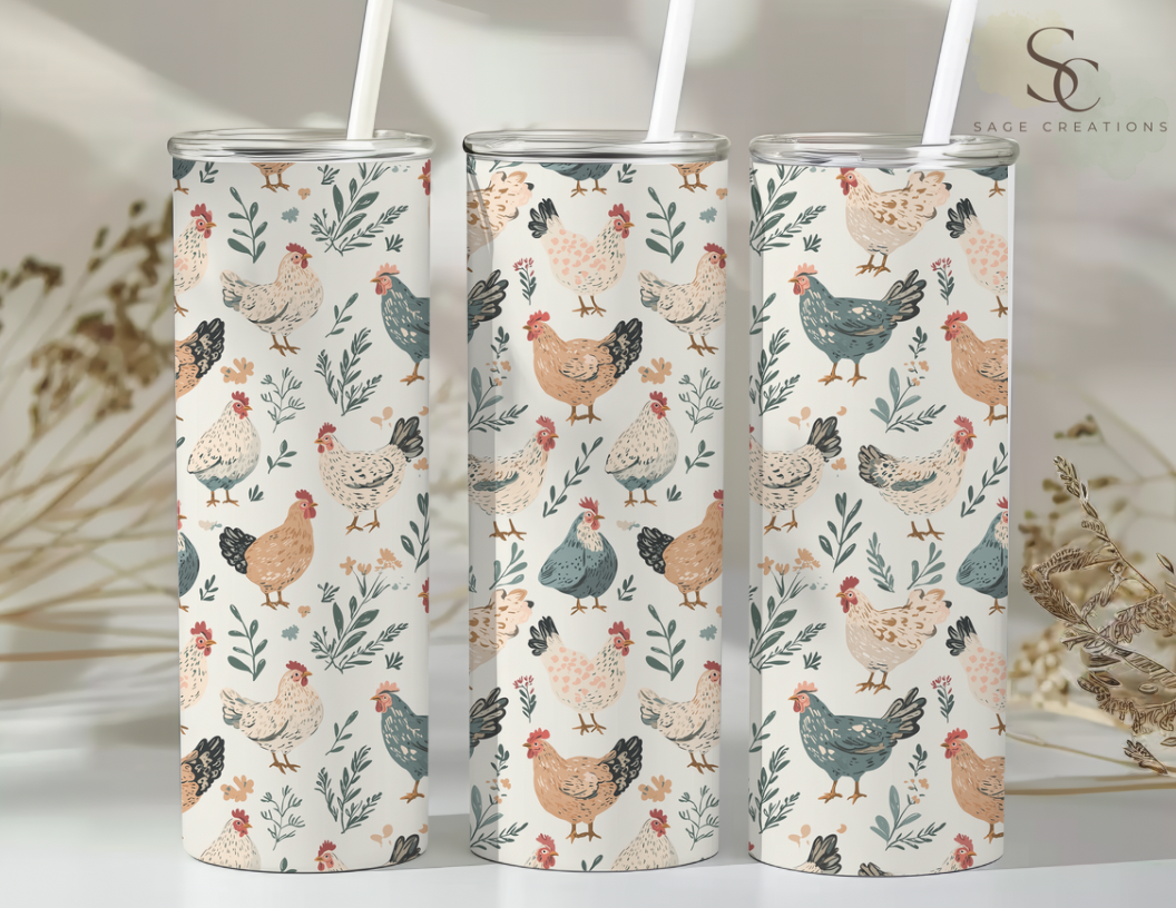 Floral Chickens - Beige