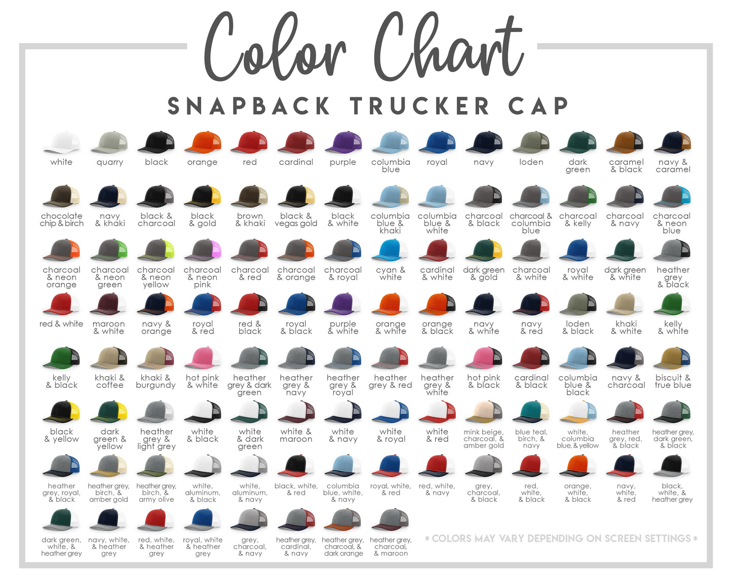 Snap Back- Trucker Hat Colors - Richardson